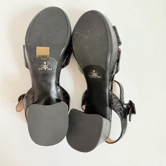 Prada Black Embossed Croc effect leather Quarter strap platform sandals EU 37.5 - Picture 8 of 9